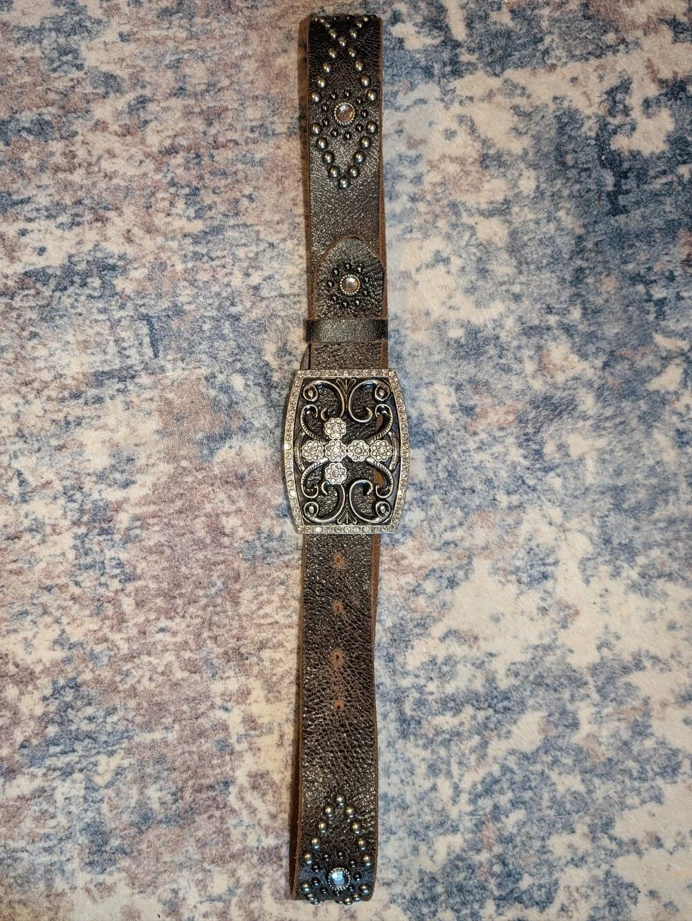 VTG GUESS Brown Distressed Leather Belt with Crystals